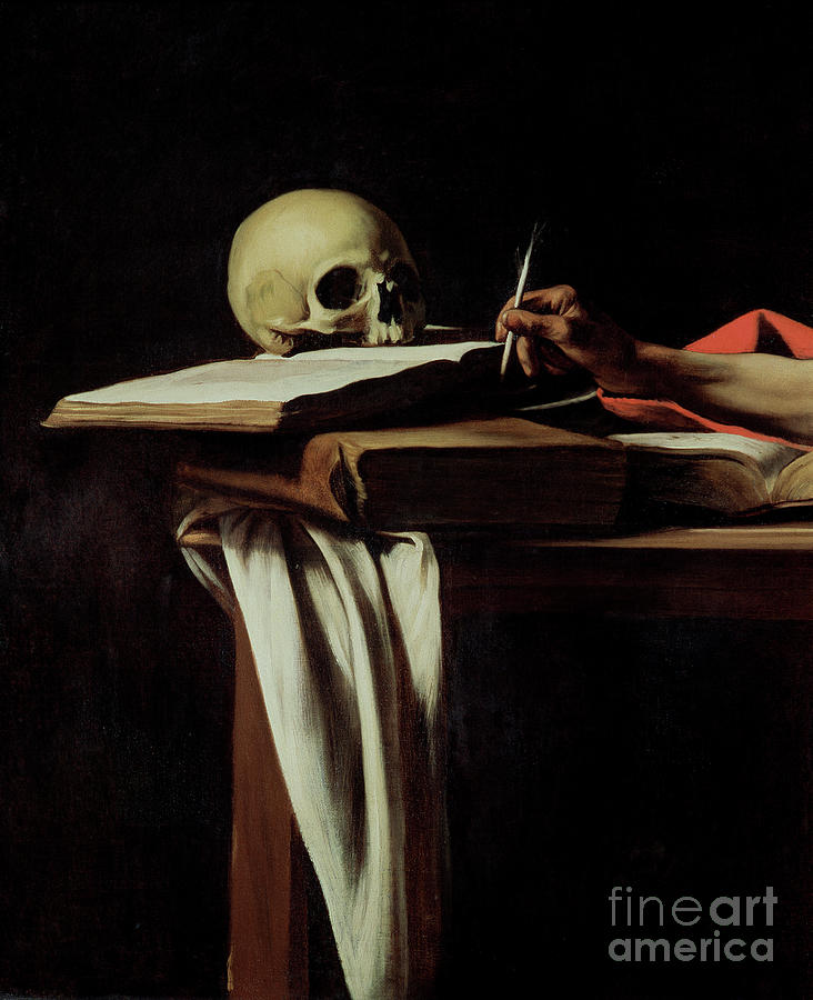 St Jerome Writing, Detail By Caravaggio Painting by Caravaggio