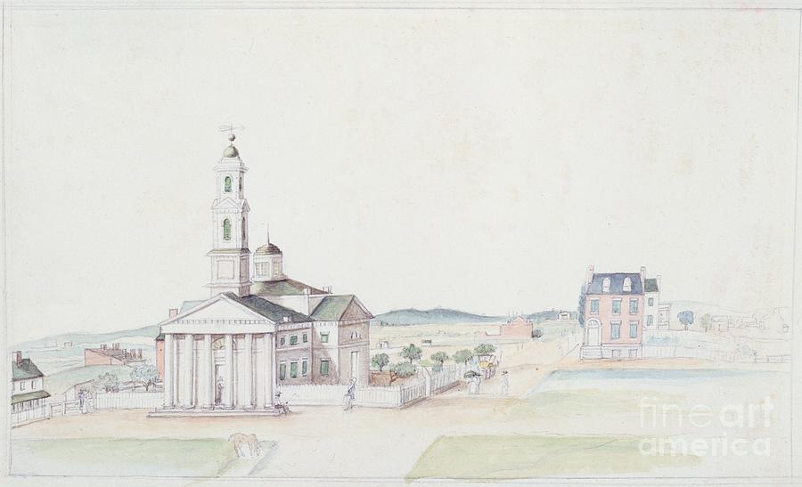Architecture Painting - St. Johns Church, Presidents Square, Washington D.c., July 1822 by Anne Marguerite Hyde De Neuville