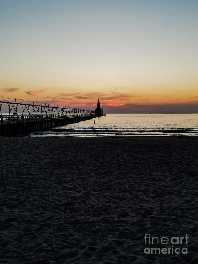 St. Joseph North Pier Outer Lighthouse at Sunset Photograph by Elizabeth M