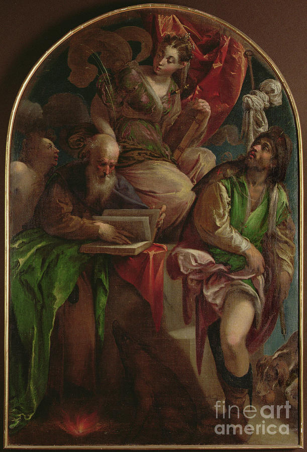 St. Justina Of Padua Enthroned With St. Sebastian, St. Anthony Abbot And St. Roch, C.1557-60 Painting by Jacopo Bassano