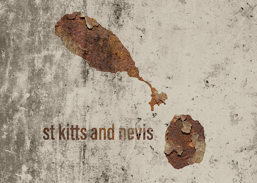 Map Mixed Media - St Kitts and Nevis Map Rusty Cement Country Shape Series by Design Turnpike