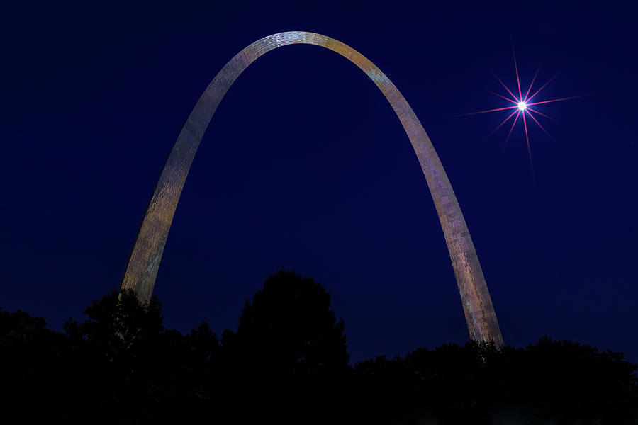 St. Louis Arch Photograph - St. Louis Arch With Starburst Moon by Galloimages Online