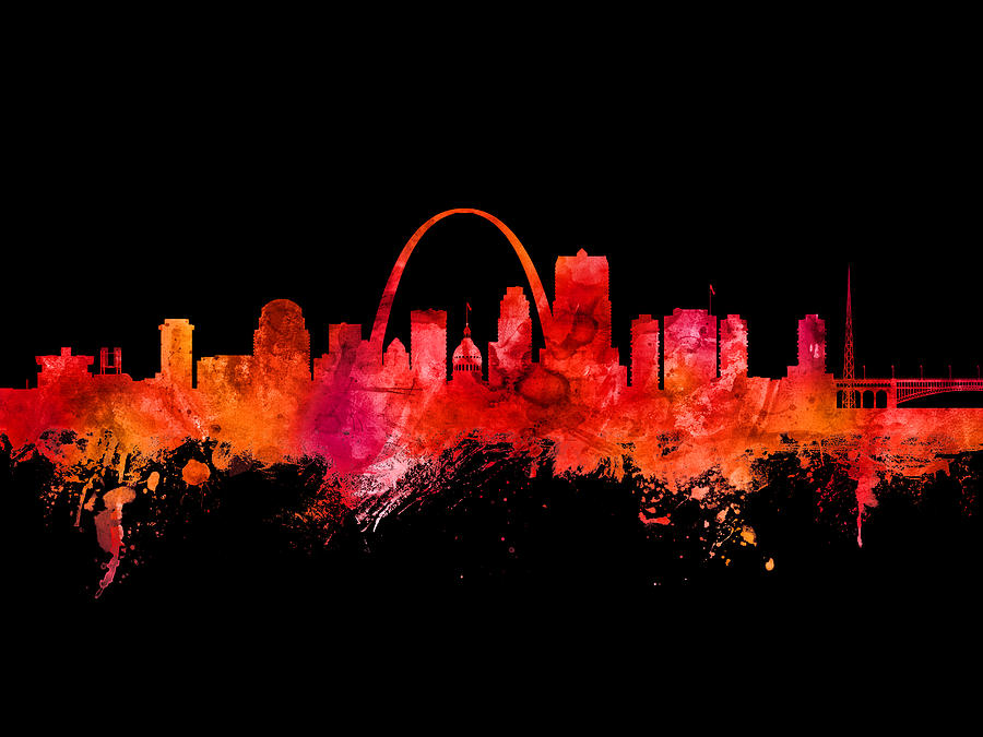 St Louis Missouri Skyline Custom Color Red Digital Art by Michael Tompsett