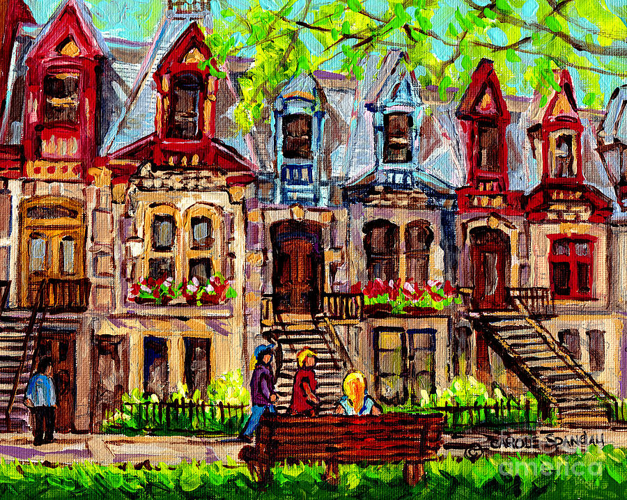 St Louis Square Park City Scene Painting Beautiful Rowhouses Blonde Girl On The Bench C Spandau Art Painting by Carole Spandau