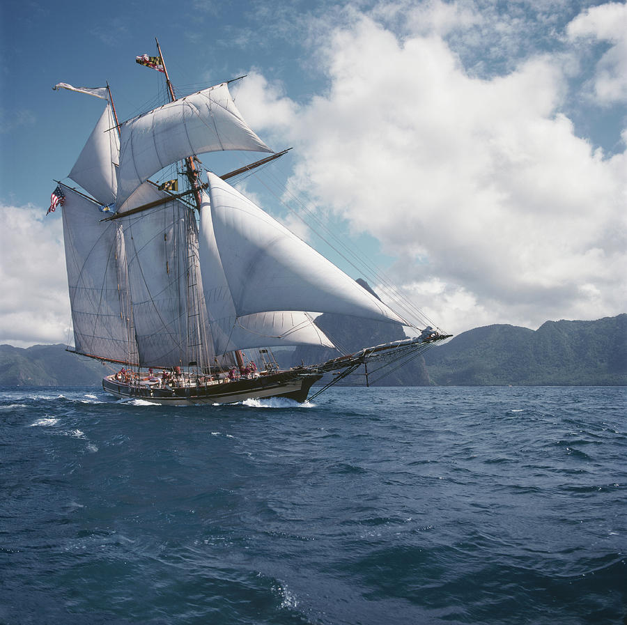 St. Lucia, Soufriere, Topsail Schooner Photograph by Greg Pease