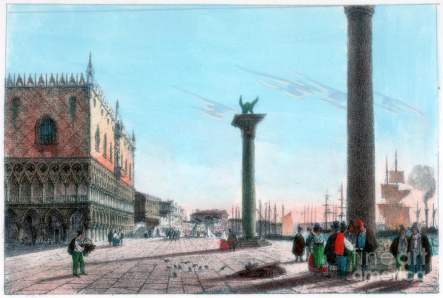 St Marks Square, Venice, Italy, 19th Drawing by Print Collector