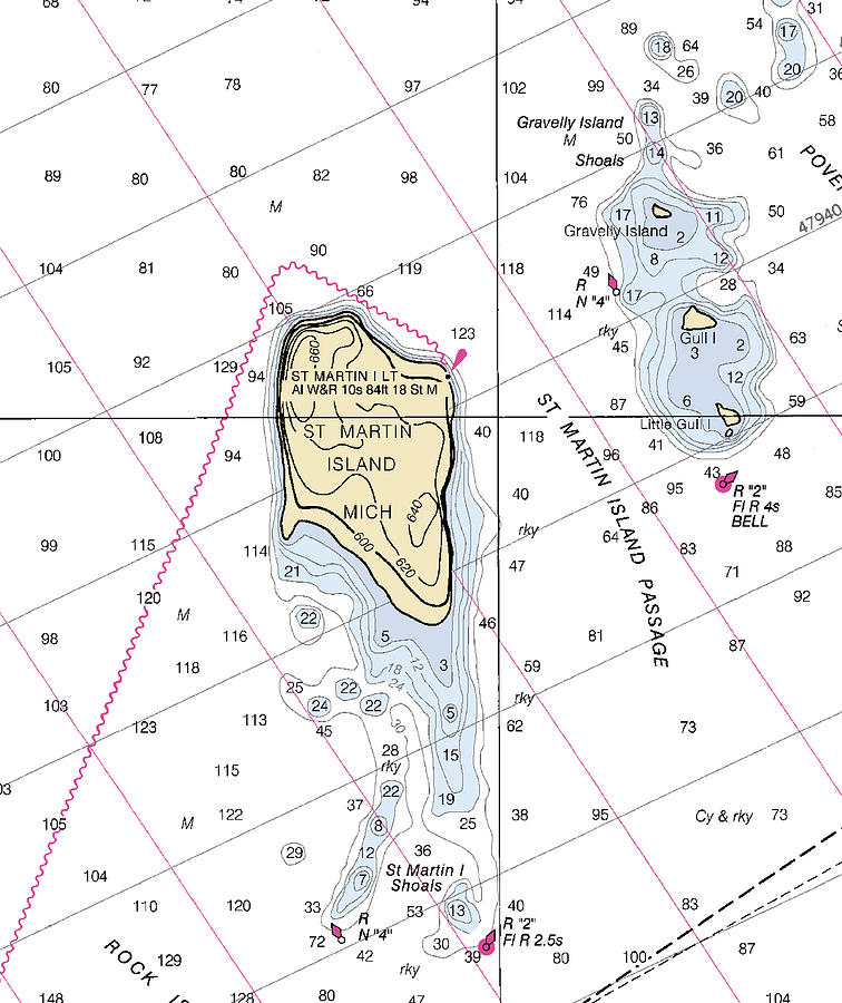 St Martin Island-lake Michigan Nautical Chart Mixed Media by Sea Koast ...