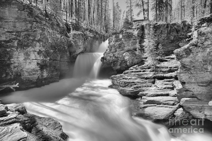 St. Mary Falls Spring 2019 Landscape Black And White Photograph by Adam Jewell