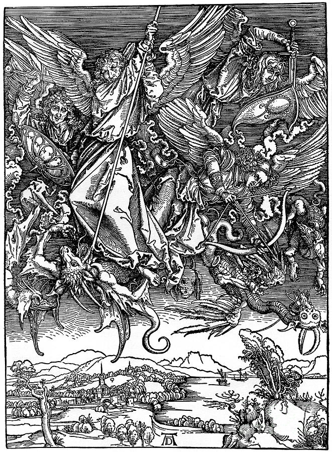 St Michael Battling With The Dragon Drawing by Print Collector