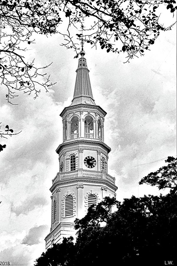 St. Michael Episcopal Church Steeple Black And White Photograph by Lisa Wooten
