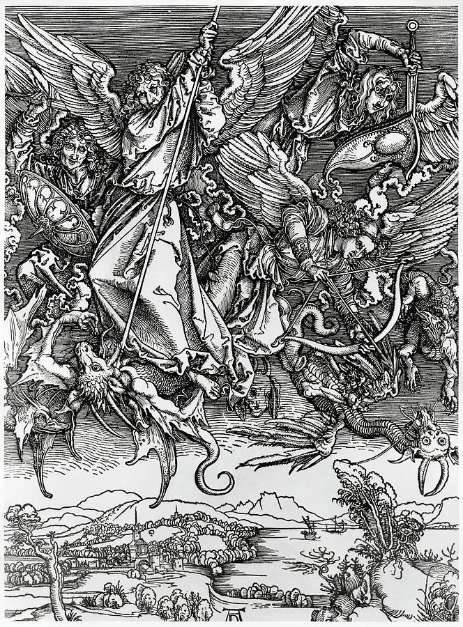 St. Michael Fighting The Dragon By Durer Painting by Artist - Albrecht ...