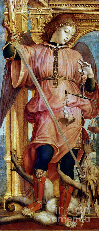 St Michael The Archangel Fighting Drawing by Print Collector