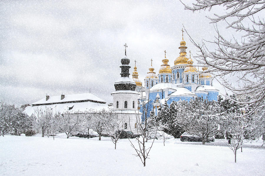 Winter Photograph - St. Michael\s Golden-domed Monastery by Alexander Kiyashko