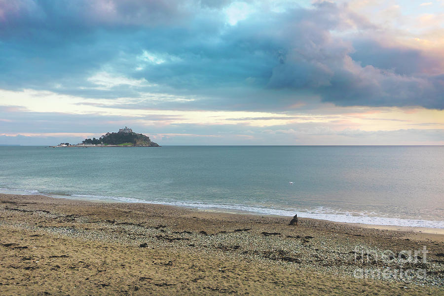 St Michaels Mount a Dog and a Drone at Sunset Photograph by Terri Waters