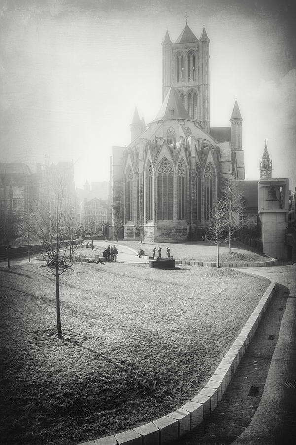 St Nicholas Church Ghent Belgium Black and White Photograph by Carol Japp
