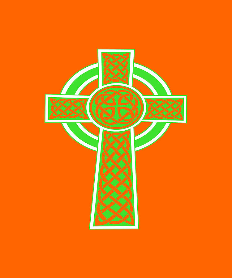 St Patricks Day Celtic Cross Green and White Digital Art by Taiche Acrylic Art