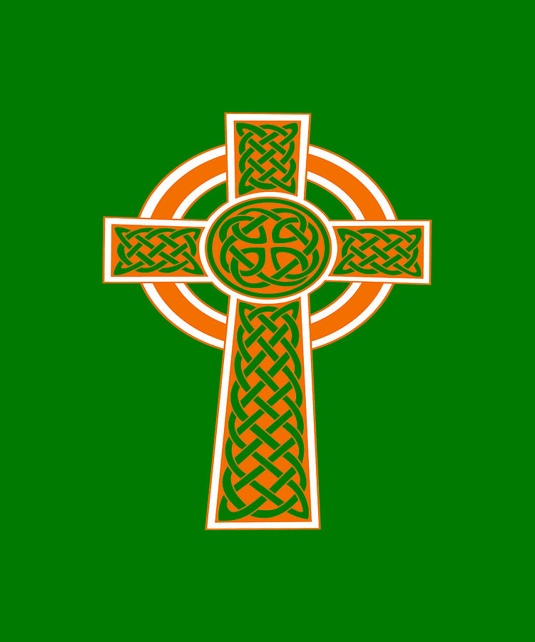 St Patricks Day Celtic Cross Orange and White Digital Art by Taiche Acrylic Art