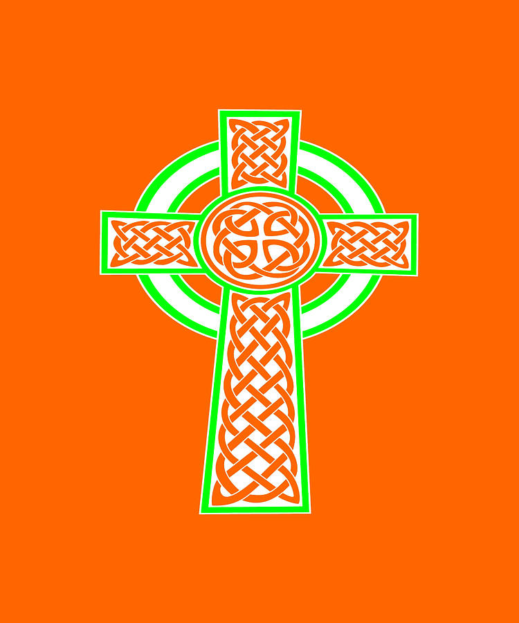 St Patricks Day Celtic Cross White and Green Digital Art by Taiche Acrylic Art