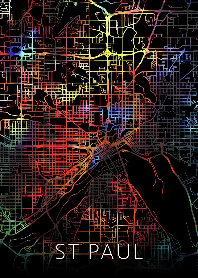 St Paul Minnesota Watercolor City Street Map Dark Mode Mixed Media By 