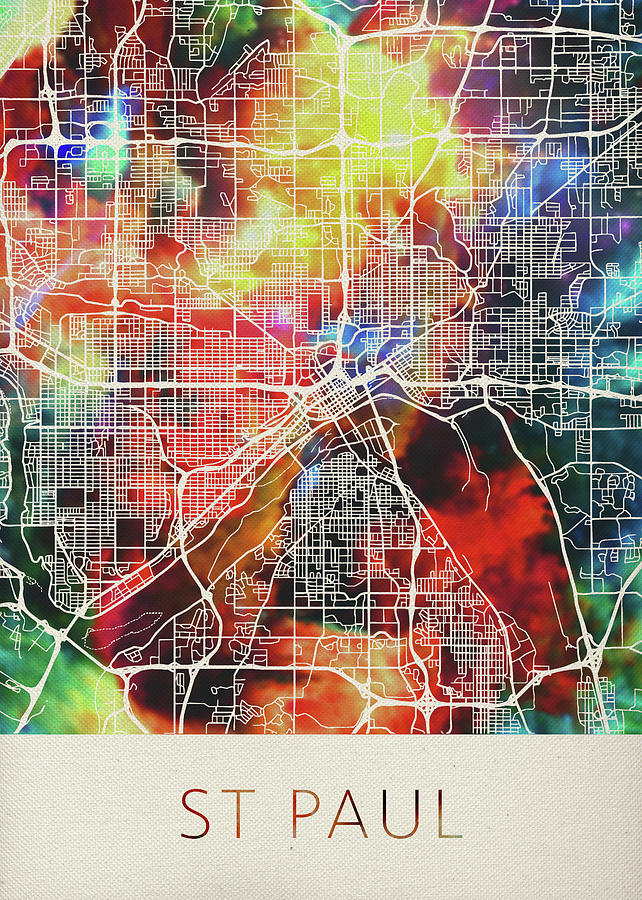 St Paul Minnesota Watercolor City Street Map Mixed Media by Design ...