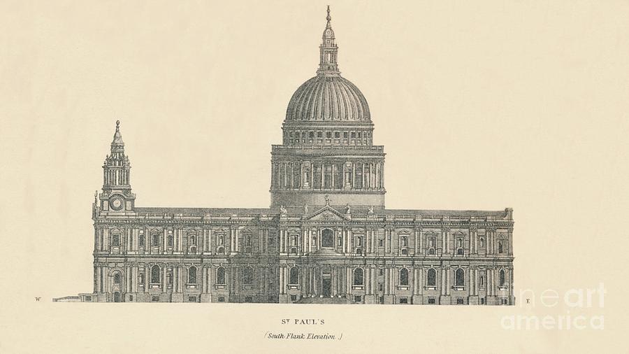St Pauls - South Flank Elevation 1 Drawing by Print Collector