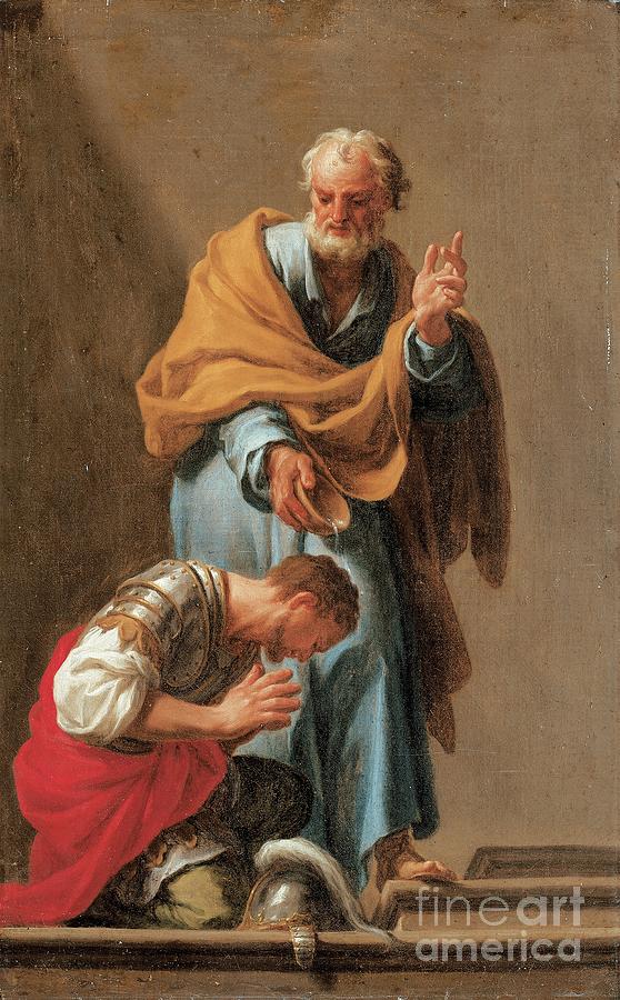 St. Peter Baptising The Centurion Cornelius Painting by Francesco Trevisani