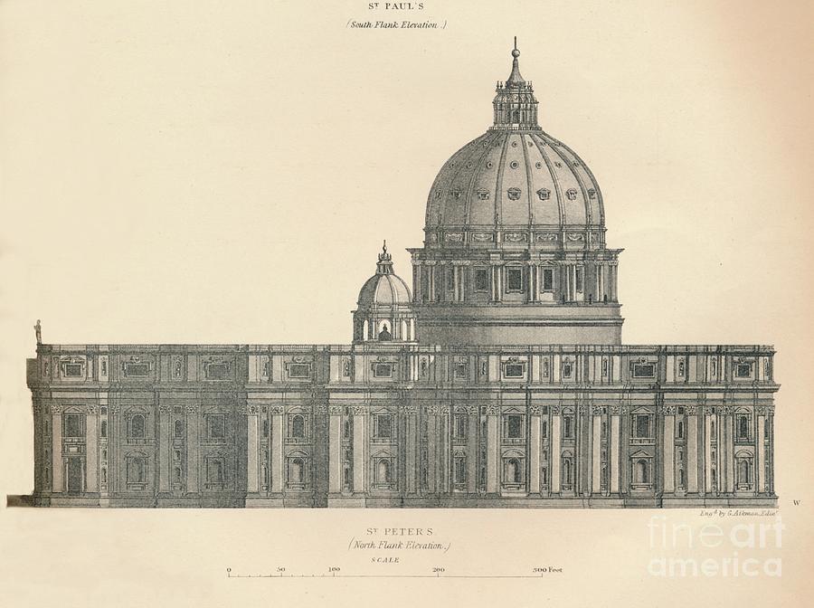 St Peters - North Flank Elevation 1 Drawing by Print Collector