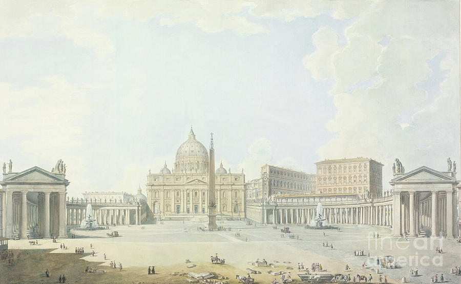 St. Peters, The Basilica And The Piazza Painting by Francesco Panini