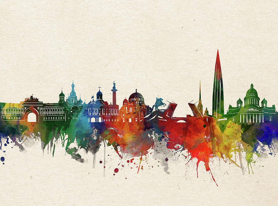 St Petersburg Skyline Watercolor Digital Art