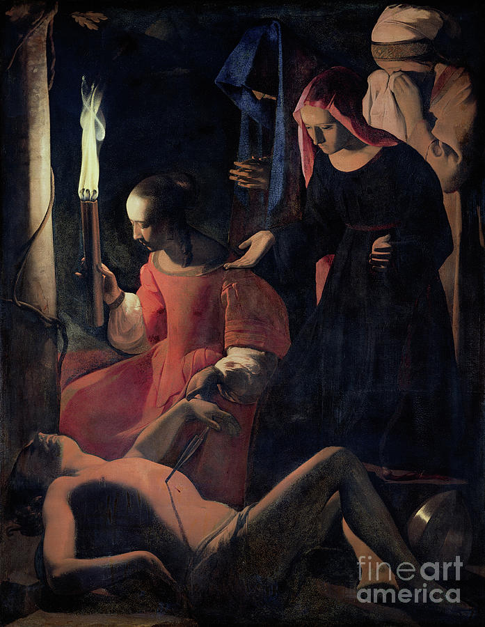 St. Sebastian Tended By St. Irene Painting by Georges De La Tour