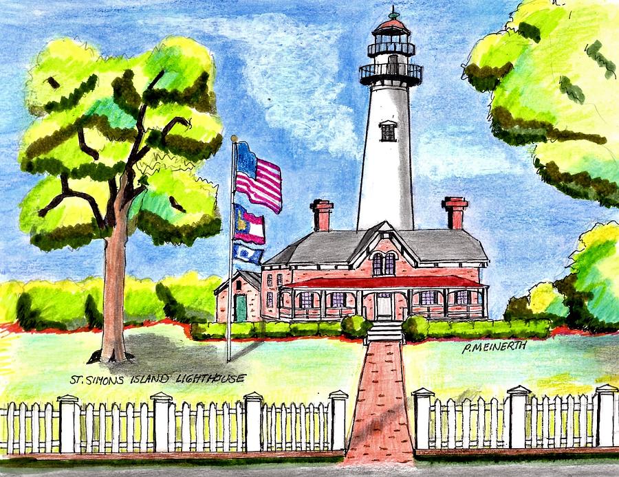 Lighthouse Drawing - St. Simons Lighthouse by Paul Meinerth