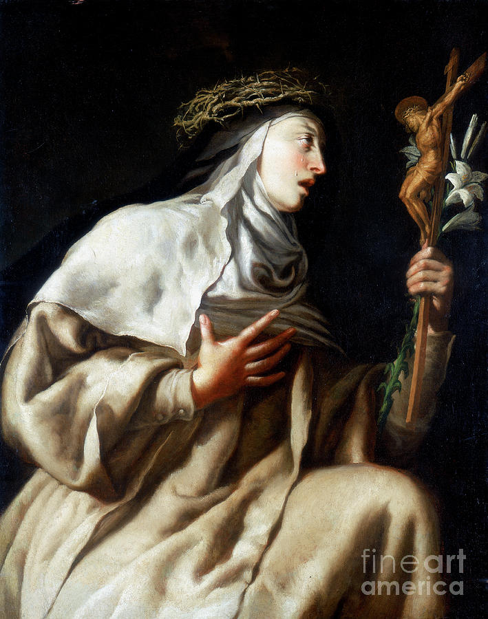 St Teresa Of Avila Before The Cross Drawing by Print Collector