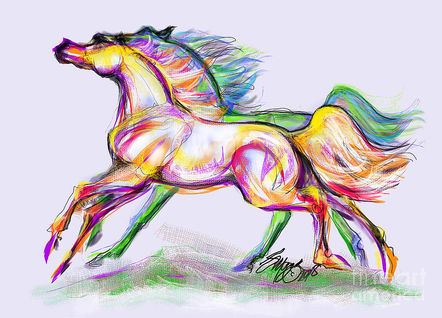 Crayon Bright Horses Digital Art by Stacey Mayer