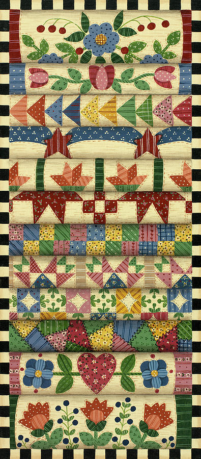 Stack Of Quilts With Light
Green Border 2 Painting by Debbie Mcmaster