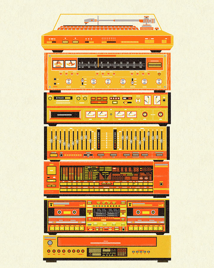Music Drawing - Stack of Stereo Components by CSA Images
