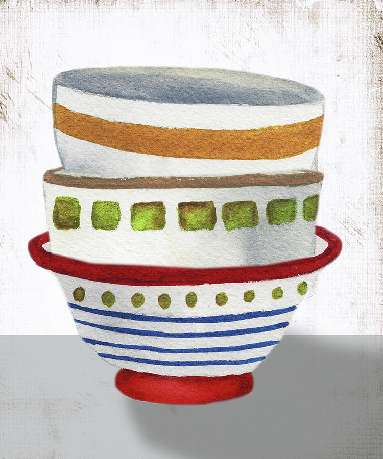Stacked Bowls II Mixed Media by Elizabeth Medley