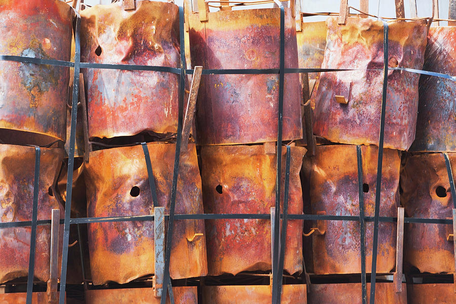 New York City Digital Art - Stacked Rusting Barrels In A Row by Ditto