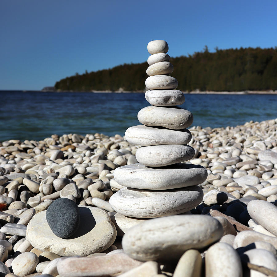  Stacked  Stones  At Pebble Beach Square Photograph by David 