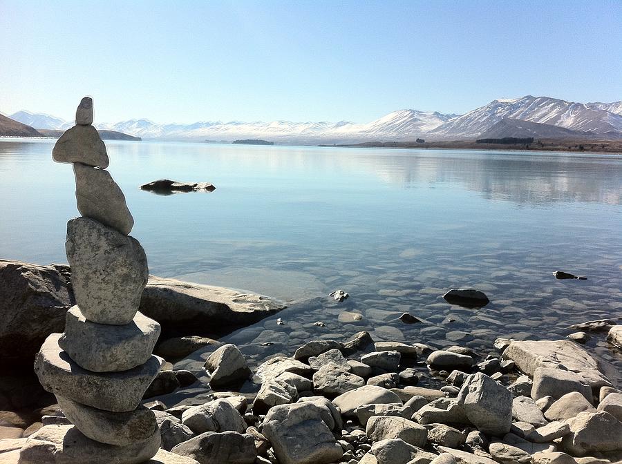 Stacked Stones On Lake Tekapo, New Photograph by Verity E. Milligan