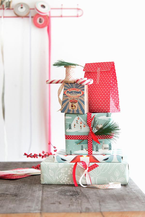 Stacked Wrapped Christmas Presents Photograph by Syl Loves
