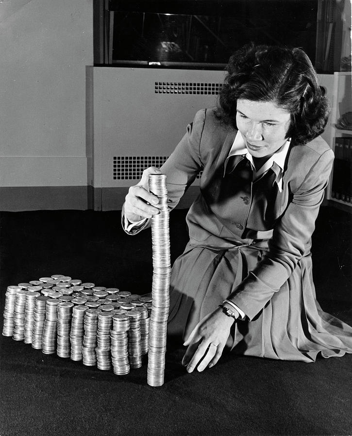 Coin Photograph - Stacking Coins by Alfred Eisenstaedt