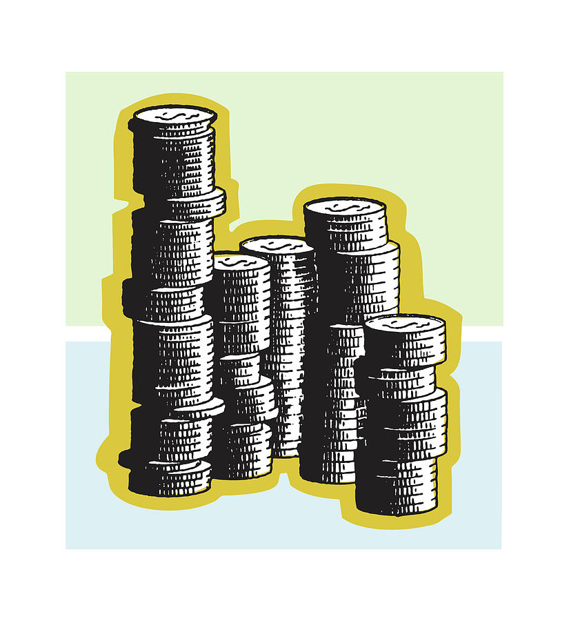 Vintage Drawing - Stacks of Coins by CSA Images