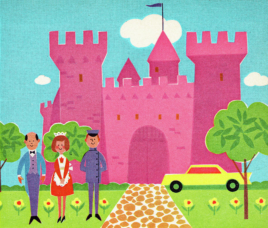 Castle Drawing - Staff in Front of Pink Castle by CSA Images