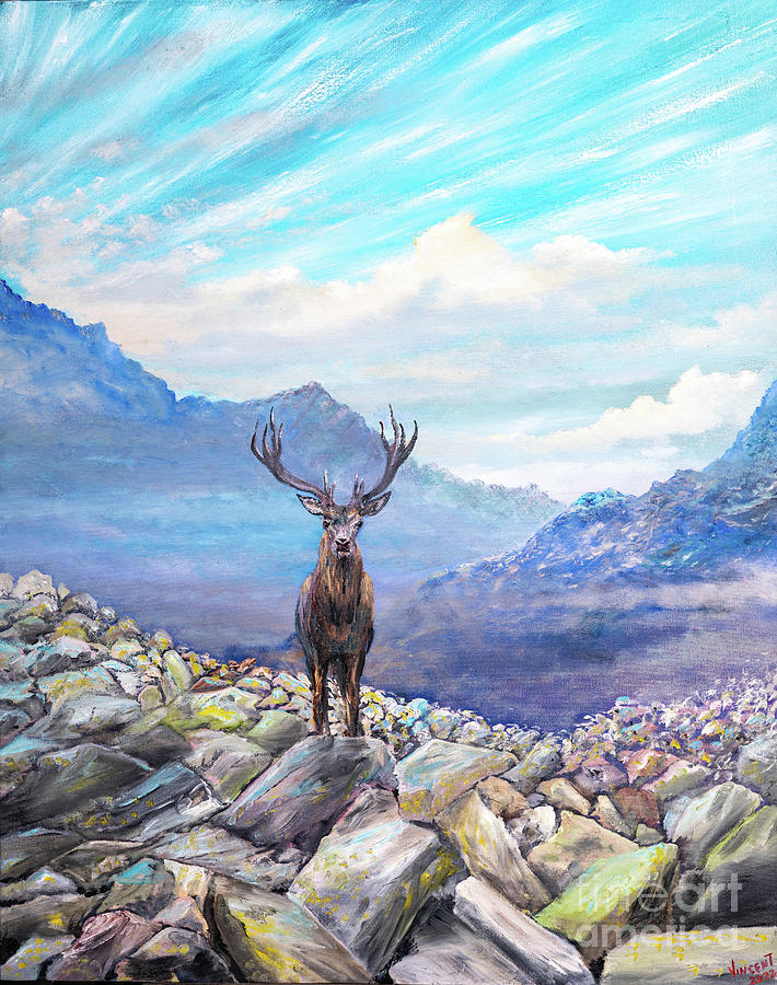 Animal Painting - Stag! Meeting On The Rocks, 2022 by Vincent Alexander Booth