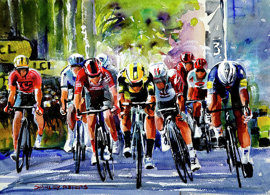 Stage 10 Sprint Finish Throw  Painting by Shirley Peters