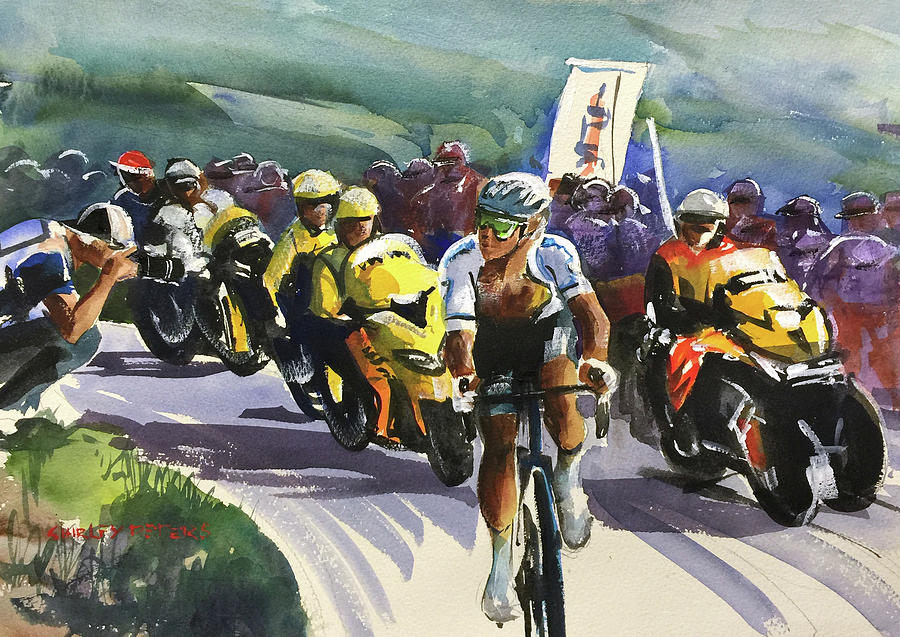 Stage 17 Trentin and the Bikes of Le Tour Painting by Shirley Peters