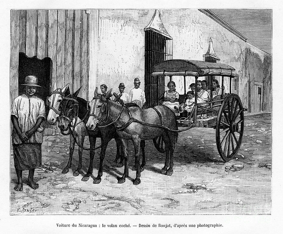 Black And White Drawing - Stagecoach, Nicaragua, 19th Century by Print Collector