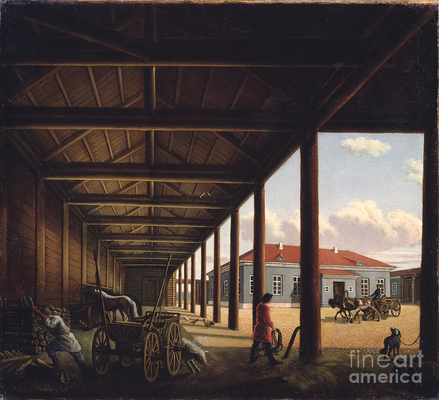 Stagecoach Station. Artist Drawing by Heritage Images