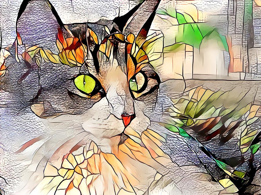 Stained Glass Cat Profile Digital Art by Don Northup