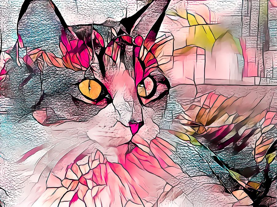 Stained Glass Cat Profile Warm Colors Digital Art by Don Northup